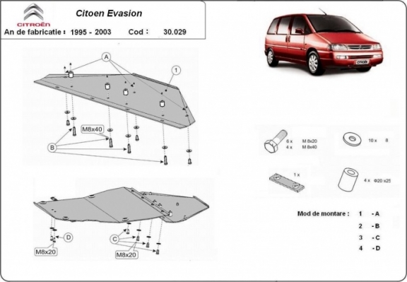 Unterfahrschutz für Motor der Marke Citroen Evasion