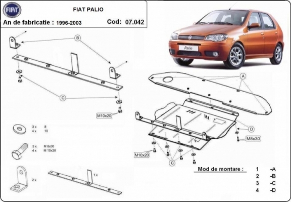 Unterfahrschutz für Motor, Getriebe und Differential aus Stahl  Fiat Palio