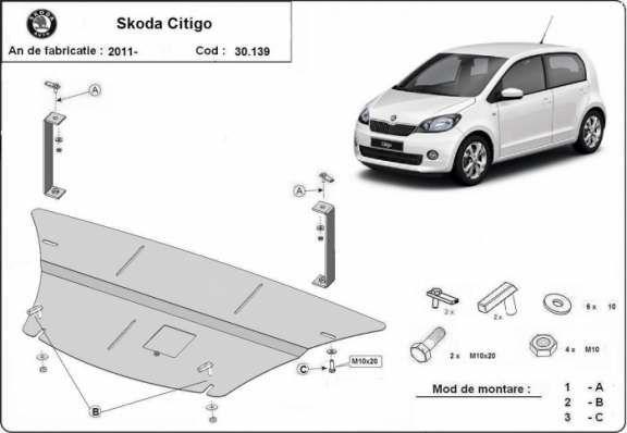 Unterfahrschutz für Motor und Getriebe aus Stahl für  Skoda Citigo