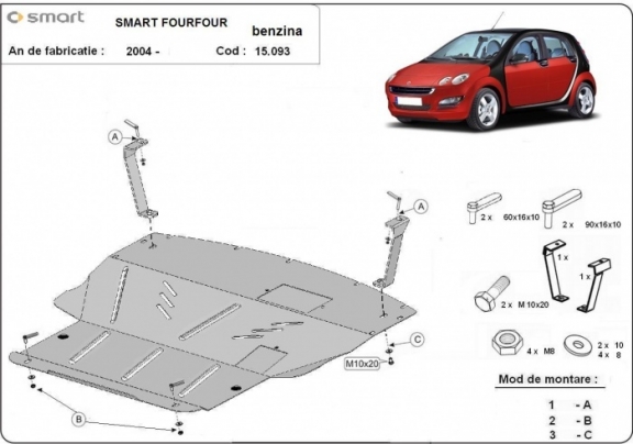 Unterfahrschutz für Motor und Getriebe aus Stahl für  Smart ForFour Benzin