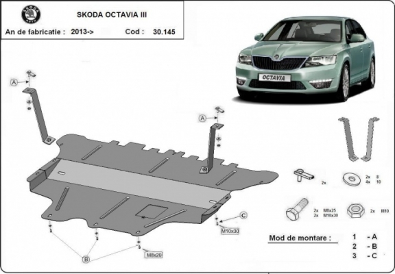 Unterfahrschutz für Motor und Getriebe aus Stahl für  Skoda Octavia 3 - Schaltgetriebe