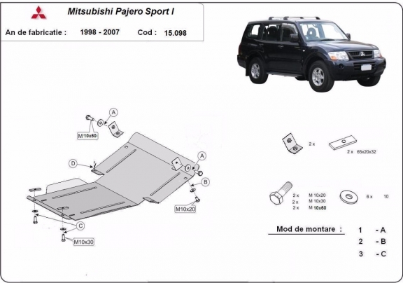 Unterfahrschutz für Motor und  kühler aus Stahl für  Mitsubishi Pajero Sport 1