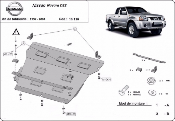 Unterfahrschutz für Motor und  kühler aus Stahl für Nissan Navara D22
