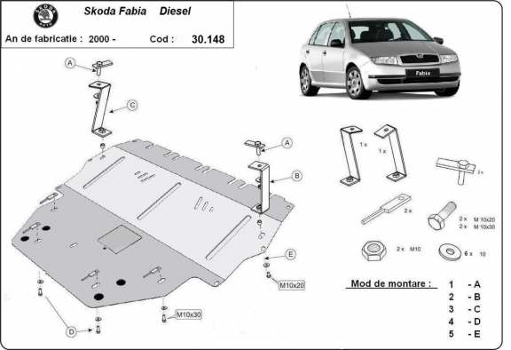 Unterfahrschutz für Motor der Marke Skoda Fabia Diesel