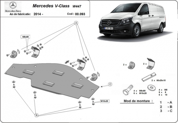 Unterfahrschutz aus Stahl für Stop&Go system Mercedes V-Class W447, 4x2, 1.6 D
