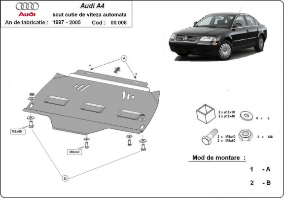 Unterfahrschutz aus Stahl für Automatikgetriebe der Marke VW Passat B5, B5.5