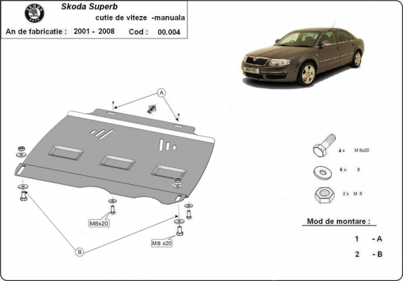 Unterfahrschutz für Schaltgetriebe aus Stahl für   Skoda Superb