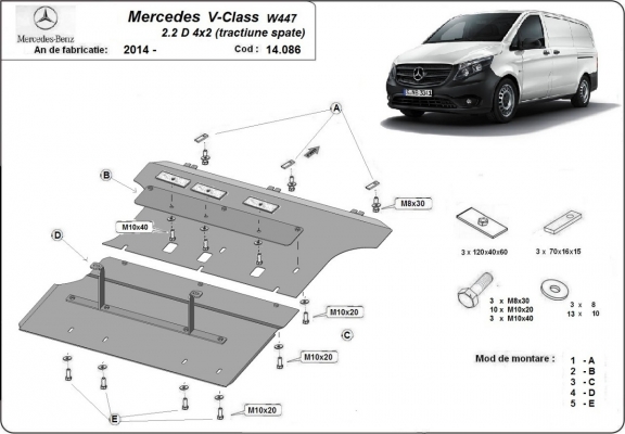 Unterfahrschutz für Motor der Marke Mercedes V-Class W447 2.2 D, 4x2 