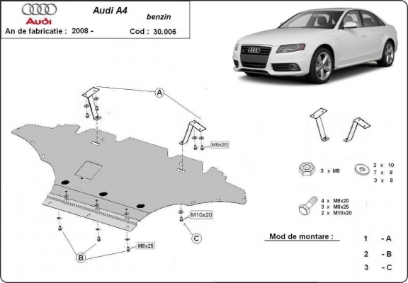 Unterfahrschutz für Motor der Marke Audi A4 B8, benzin