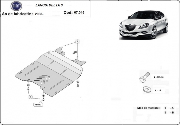 Unterfahrschutz für Motor und Getriebe aus Stahl für  Lancia Delta 3