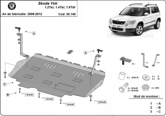 Unterfahrschutz für Motor und Getriebe aus Stahl für  Skoda Yeti