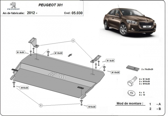 Unterfahrschutz für Motor und Getriebe aus Stahl für  Peugeot 301