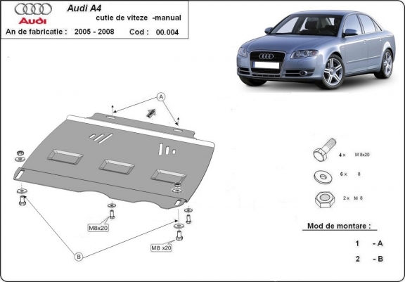 Unterfahrschutz für Schaltgetriebe aus Stahl für   Audi A4  B7 All Road