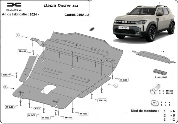 Aluminium Unterfahrschutz für Motor der Marke Dacia Duster- 4x4