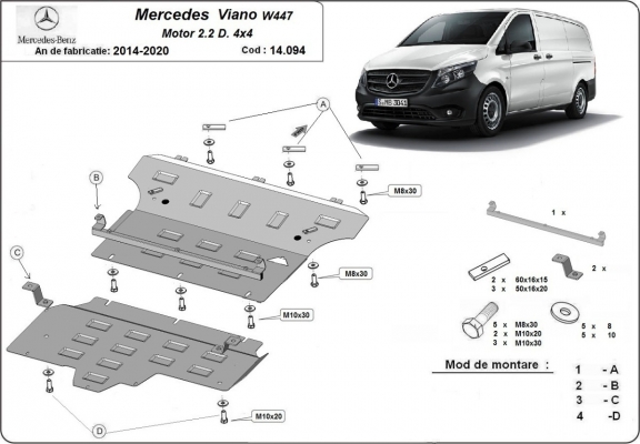 Unterfahrschutz für Motor der Marke Mercedes Viano W447, 2.2 D, 4x4
