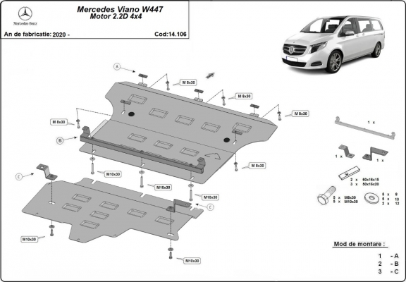 Unterfahrschutz für Motor der Marke Mercedes Viano W447, 2.2 D, 4x4