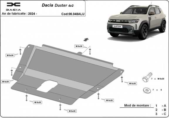 Aluminium Unterfahrschutz für Motor der Marke Dacia Duster - 4x2 +4x4