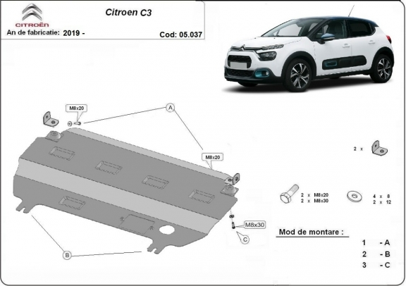 Unterfahrschutz für Motor der Marke Citroen C3
