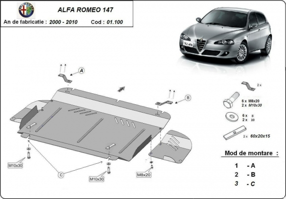 Unterfahrschutz für Motor und Getriebe aus Stahl für  Alfa Romeo 147