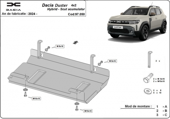 Stahl-Batterieschutz für Dacia Duster Hybrid