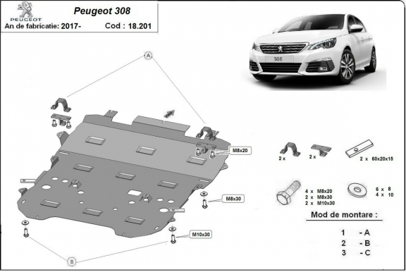 Unterfahrschutz für Motor der Marke Peugeot 308