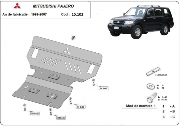 Unterfahrschutz für Motor und  kühler aus Stahl für  Mitsubishi Pajero 3 (V60, V70)