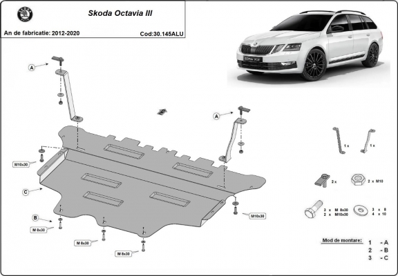 Aluminium Unterfahrschutz für Motor und Getriebe für Skoda Octavia 3 