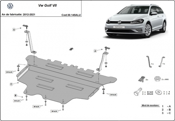 Aluminium Unterfahrschutz für Motor und Getriebe für den VW Golf 7