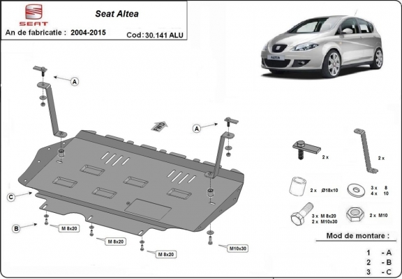 Aluminium Unterfahrschutz für Motor und Getriebe für den Seat Altea