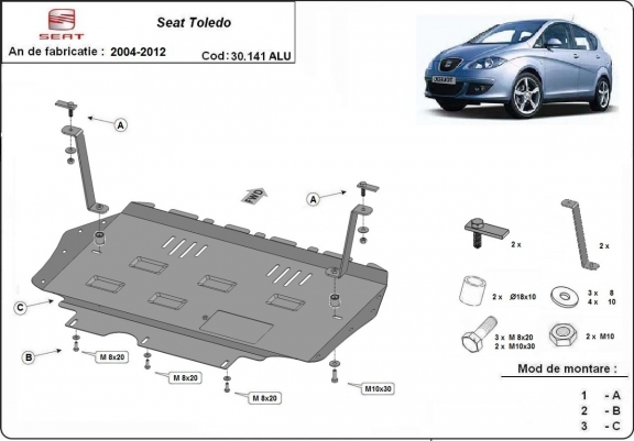 Aluminium Unterfahrschutz für Motor und Getriebe für den Seat Toledo 3