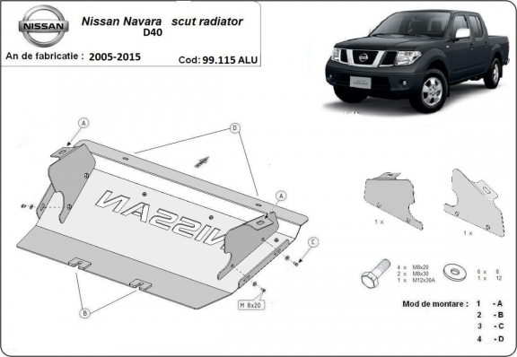 Unterer Aluminium-Kühlerschutz für den Nissan Navara D40