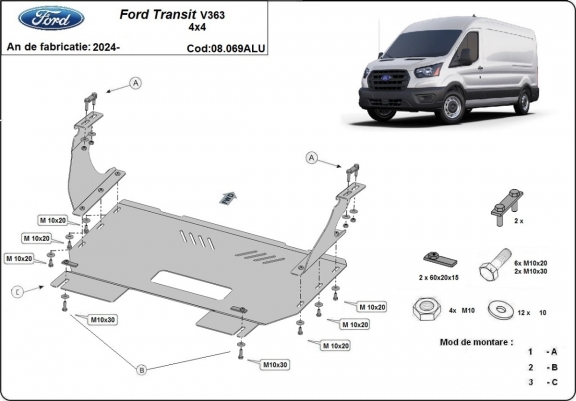 Aluminium Unterfahrschutz für Motor der Marke  Ford Transit V363 4x4