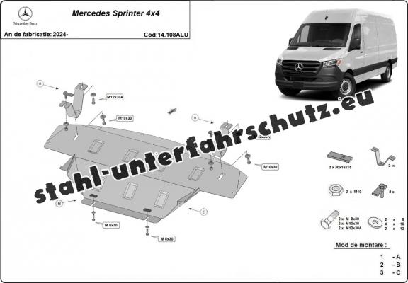 Aluminium Unterfahrschutz für Motor und Getriebe für Mercedes Sprinter 907 4x4