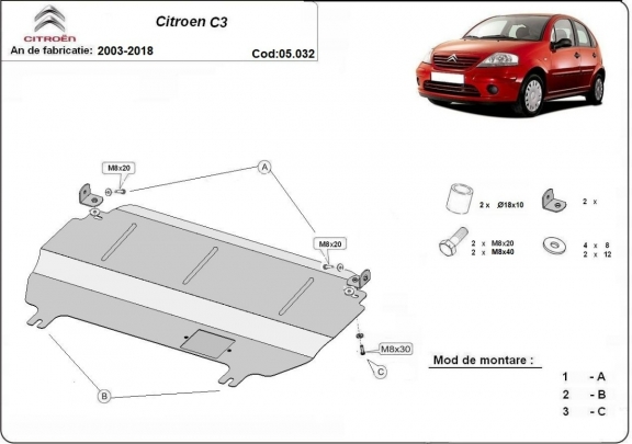 Unterfahrschutz für Motor der Marke Citroen C3