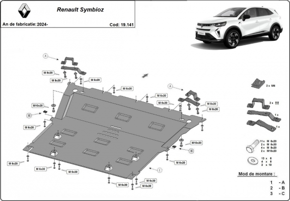 Unterfahrschutz für Motor der Marke Renault Symbioz 