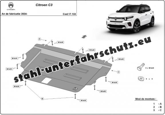 Unterfahrschutz für Motor und Getriebe aus Stahl für Citroen C3 (2024-2025)
