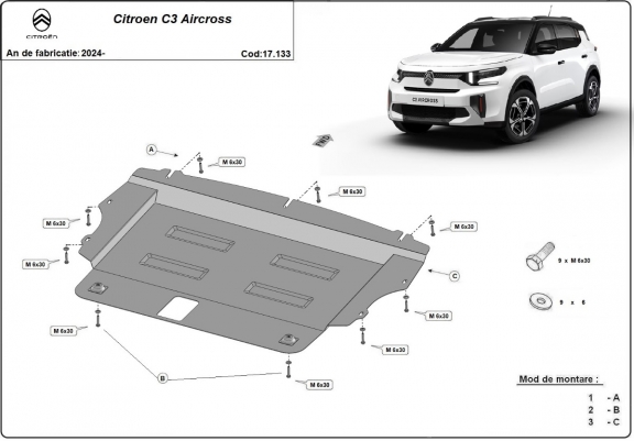 Unterfahrschutz für Motor und Getriebe aus Stahl für Citroen C3 Aircross