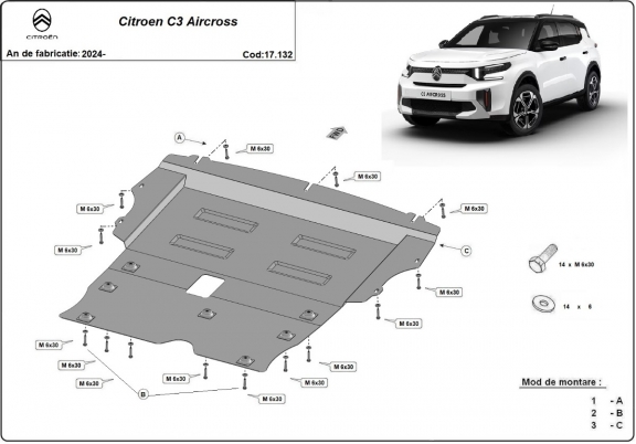 Unterfahrschutz für Motor und Getriebe aus Stahl für Citroen C3 Aircross