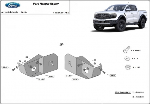 Aluminium Schutzblech für Hinterachslenker-Sensor Ford Ranger Raptor
