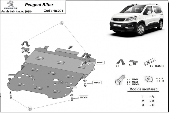 Unterfahrschutz für Motor der Marke Peugeot Rifter / Partner