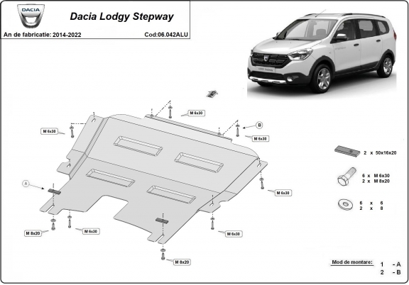 Aluminium Unterfahrschutz für Motor und Getriebe für den Dacia Lodgy Stepway