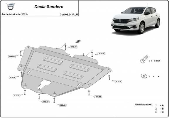 Aluminium Unterfahrschutz für Motor und Getriebe für den Dacia Sandero