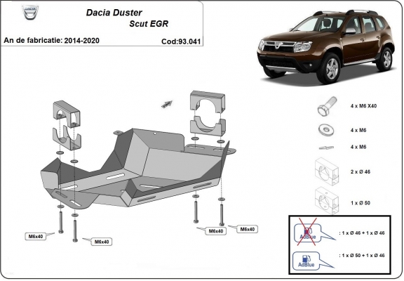 Stahlschutz für AGR-Ventil der Marke  Dacia Duster