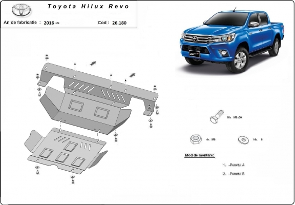 Unterfahrschutz für Motor und  kühler aus Stahl für  Toyota Hilux Revo