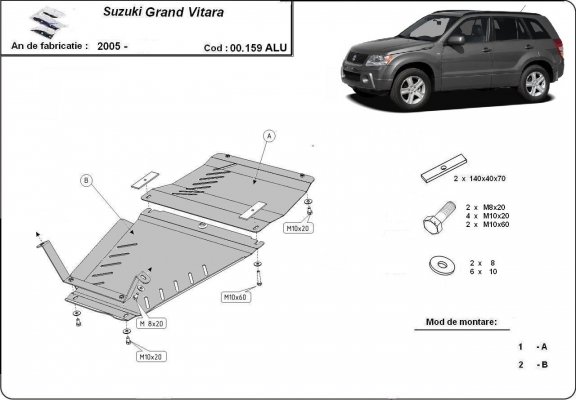 Unterfahrschutz für Motor der Marke Suzuki Grand Vitara - Aktionspaket Aluminium