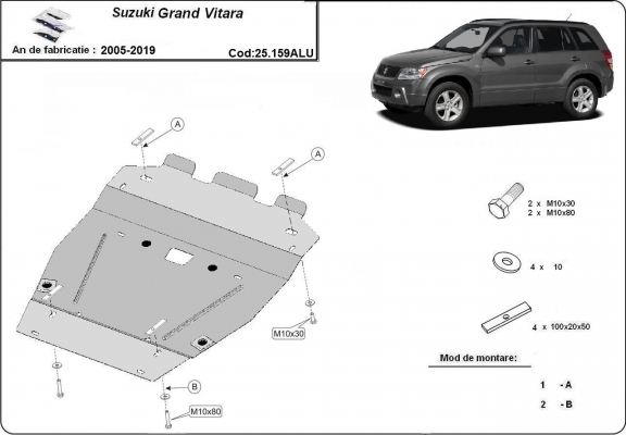 Unterfahrschutz für Motor der Marke Suzuki Grand Vitara - Aktionspaket Aluminium