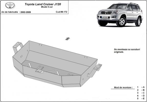 Stahlschutz für Treibstofftank der Marke Toyota Land Cruiser J120 - nur für 3 türer modell 