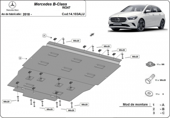 Aluminium Unterfahrschutz für Motor der Marke Mercedes B-Classe