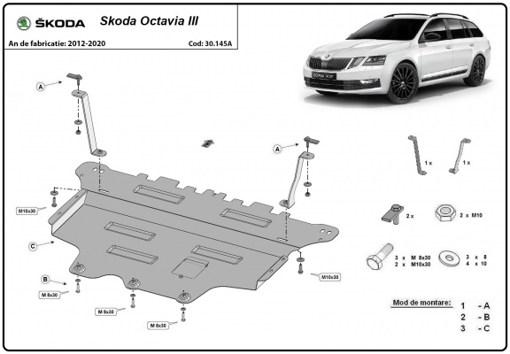 Unterfahrschutz für Motor und Getriebe aus Stahl für  Skoda Octavia 3 
