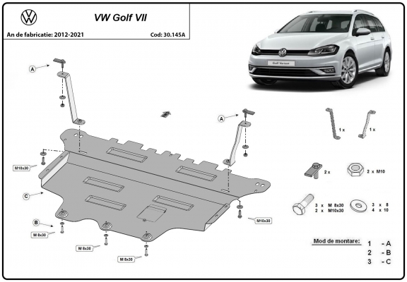 Unterfahrschutz für Motor und Getriebe aus Stahl für  VW Golf 7 